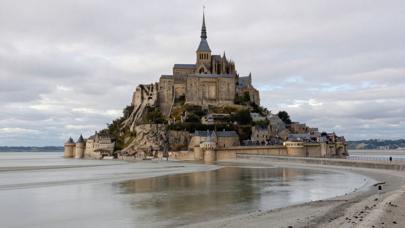 Mont Saint-Michel surrounded by rising tidal waters