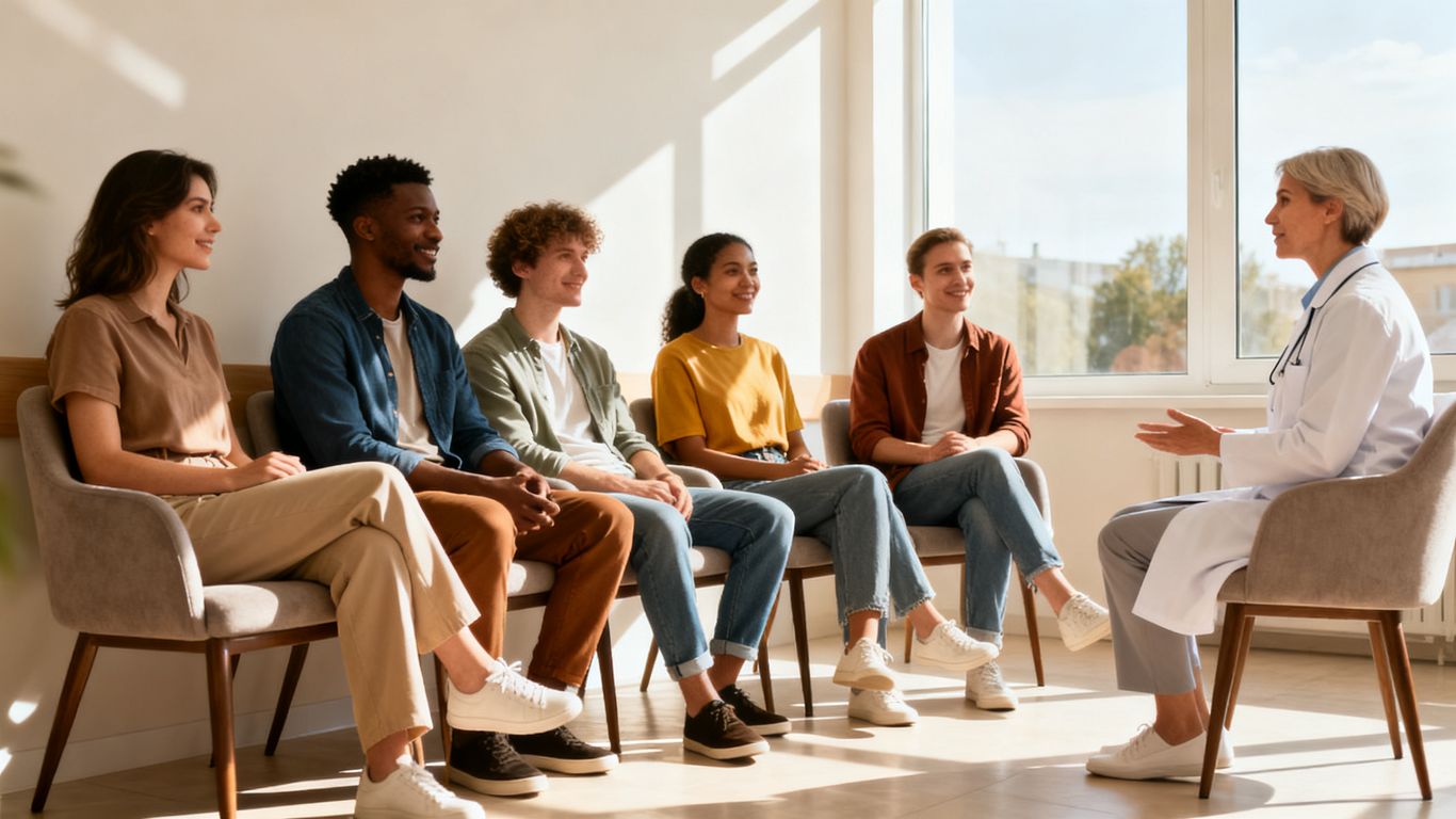 A diverse group consults with a dermatologist