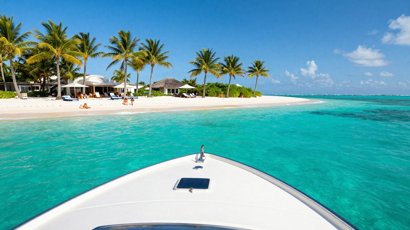 Luxury yacht sailing in clear turquoise Bahamas waters.