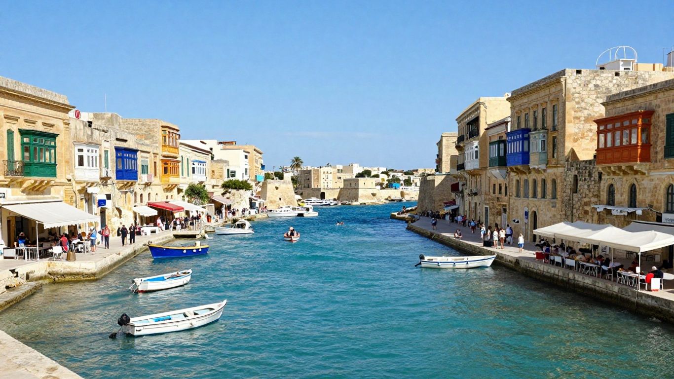 Crowded historic street in Malta during peak season.