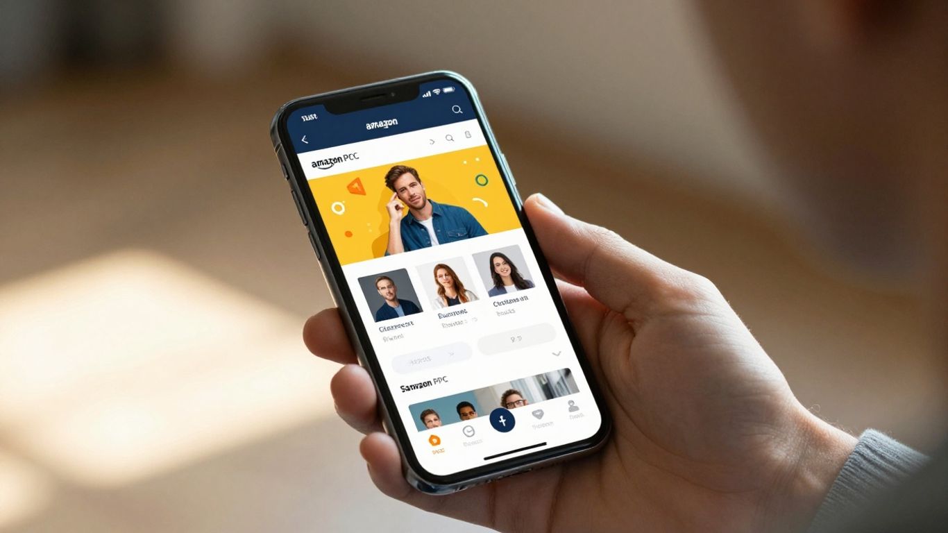 Amazon PPC dashboard on a smartphone screen.