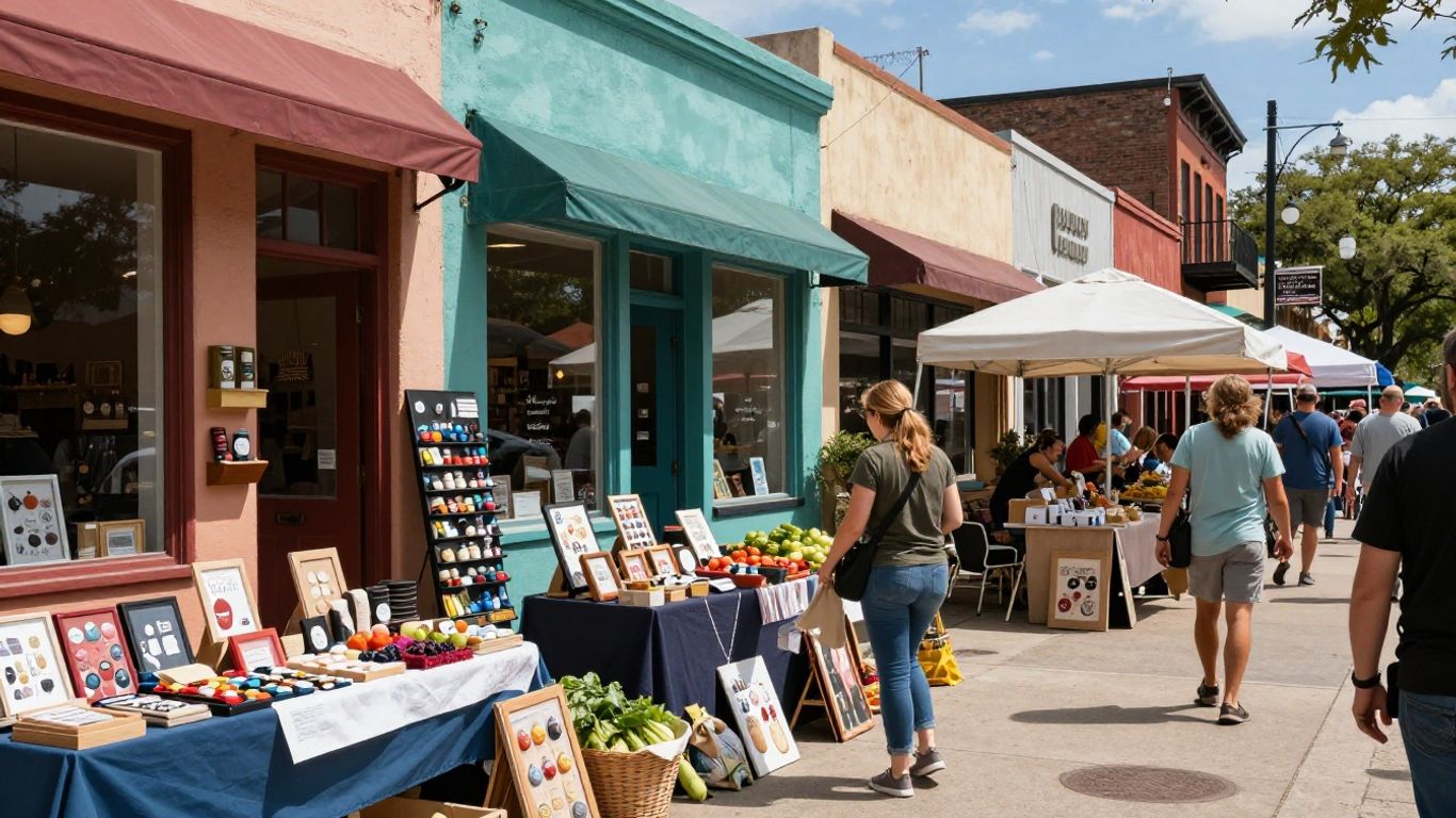 Austin street with boutiques, markets, and outdoor adventure gear.