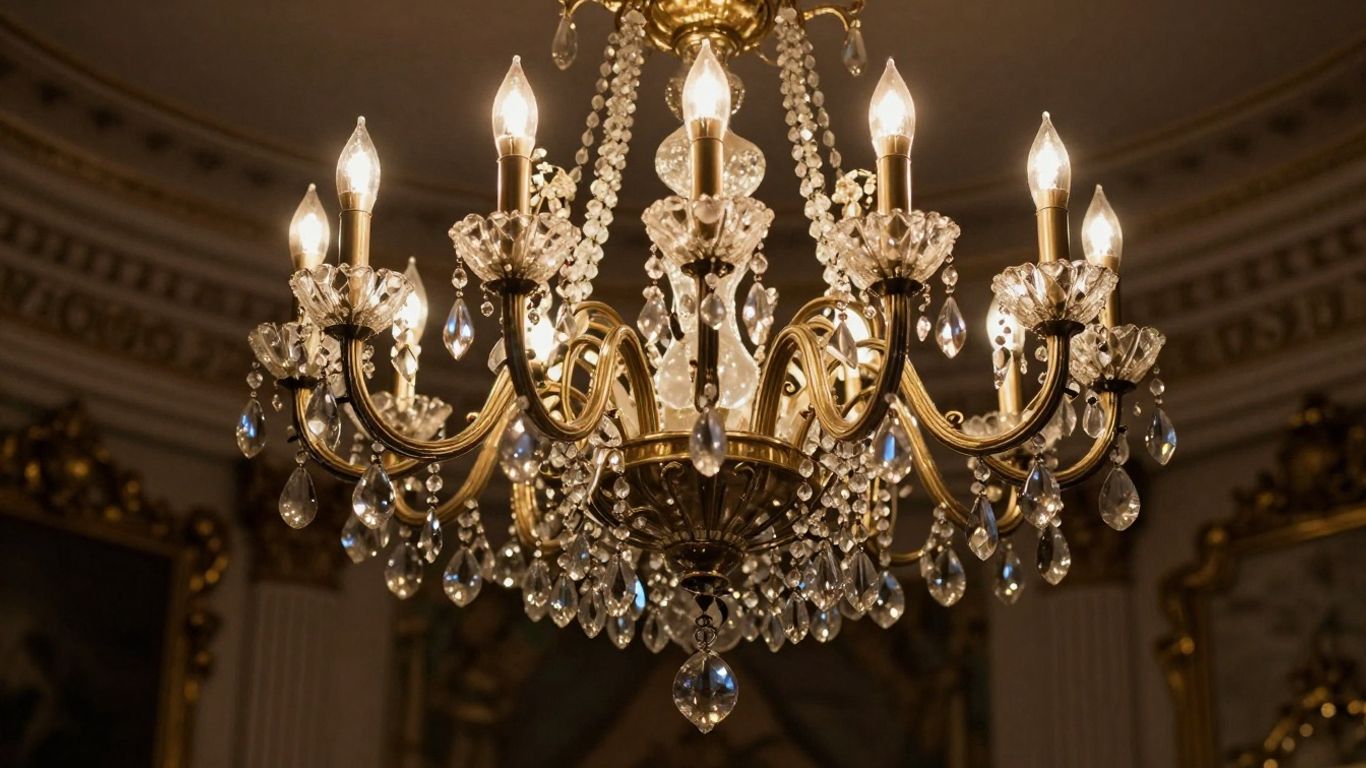 Ornate antique chandelier in an elegant room.