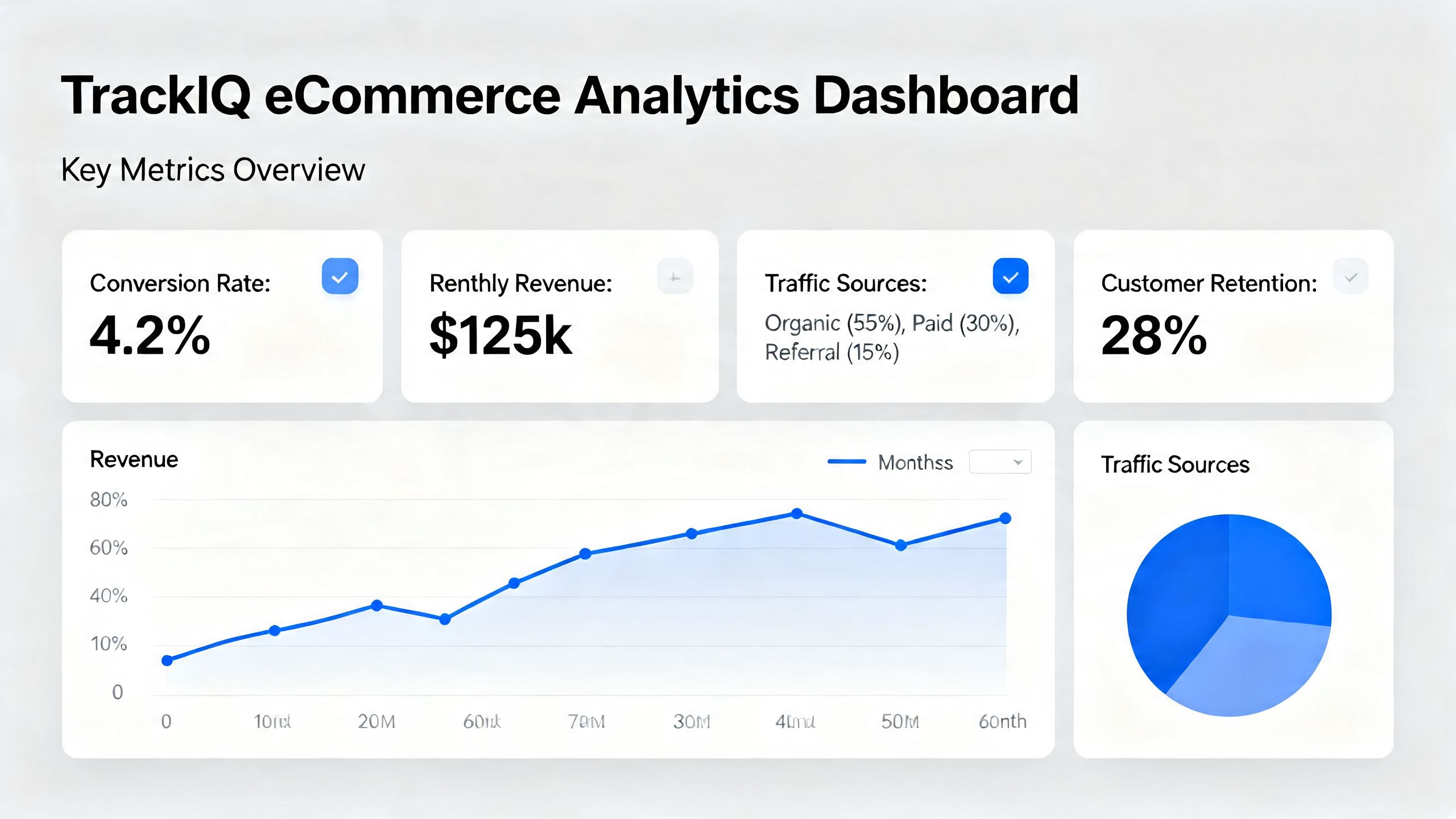A clean and insightful eCommerce analytics dashboard from TrackIQ, showing the power of reliable data.