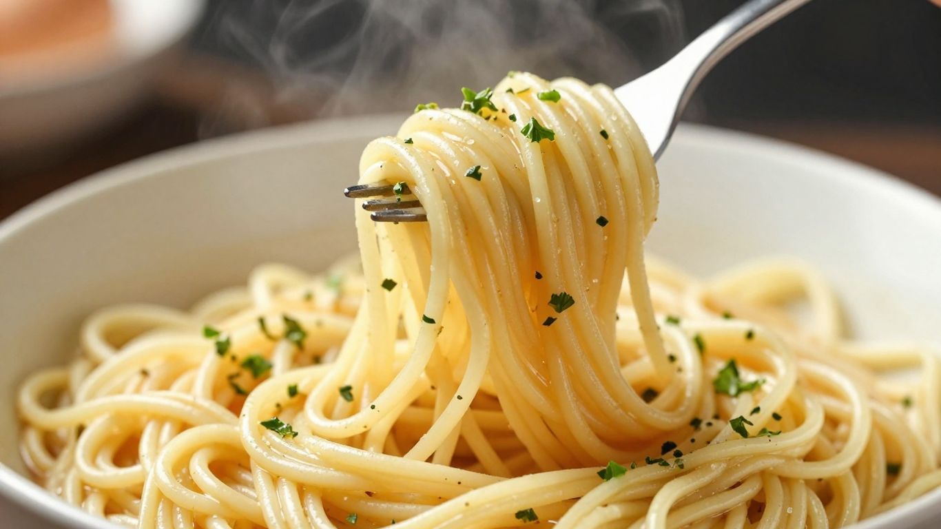 Bowl of delicious gluten-free egg noodles with a fork.