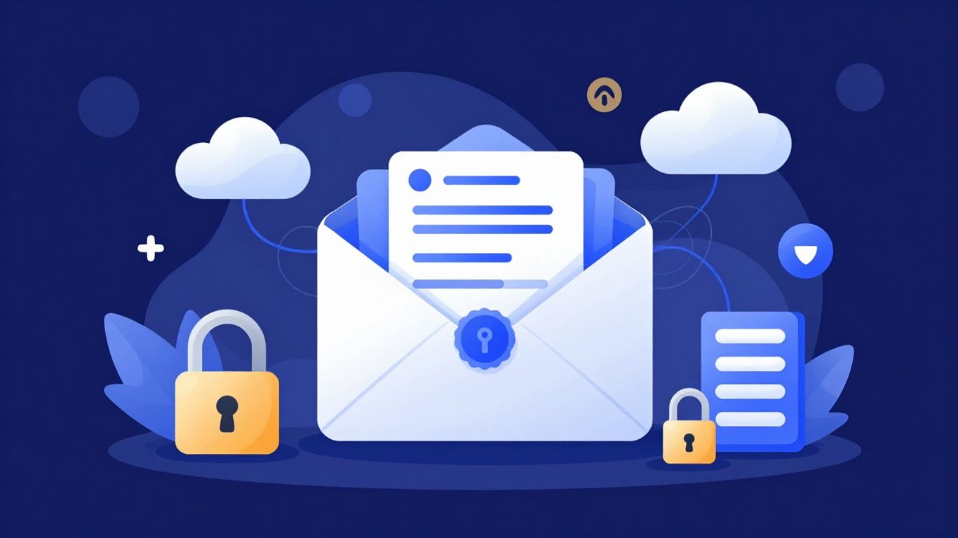 Secure email envelope and certificate with server icons