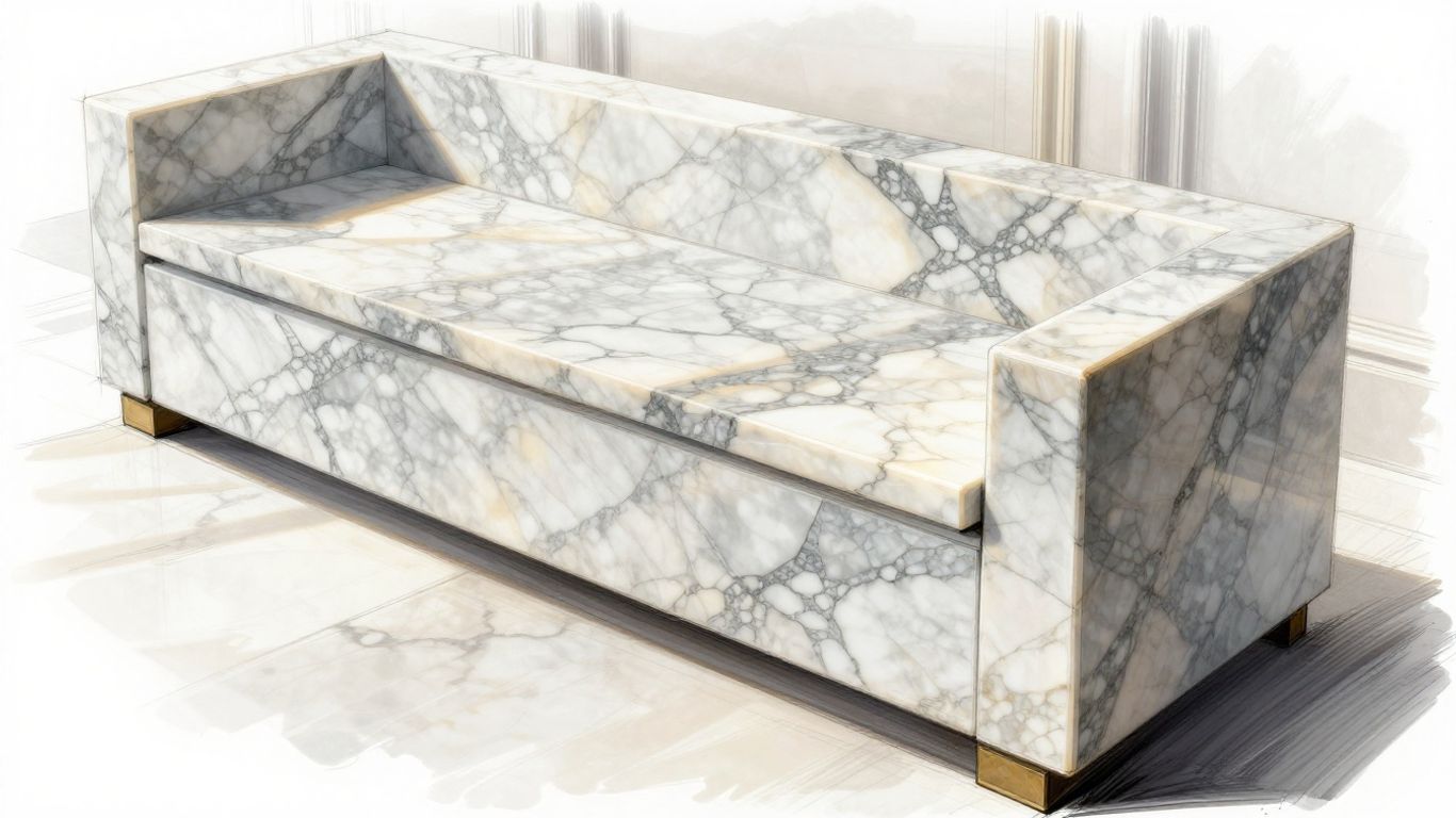Elegant marble installation sketch with natural light.