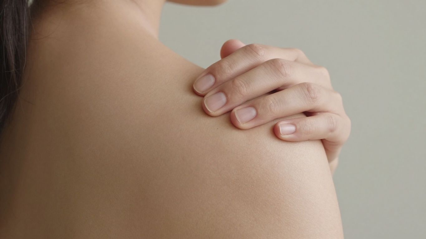 Person holding their stiff shoulder in pain.