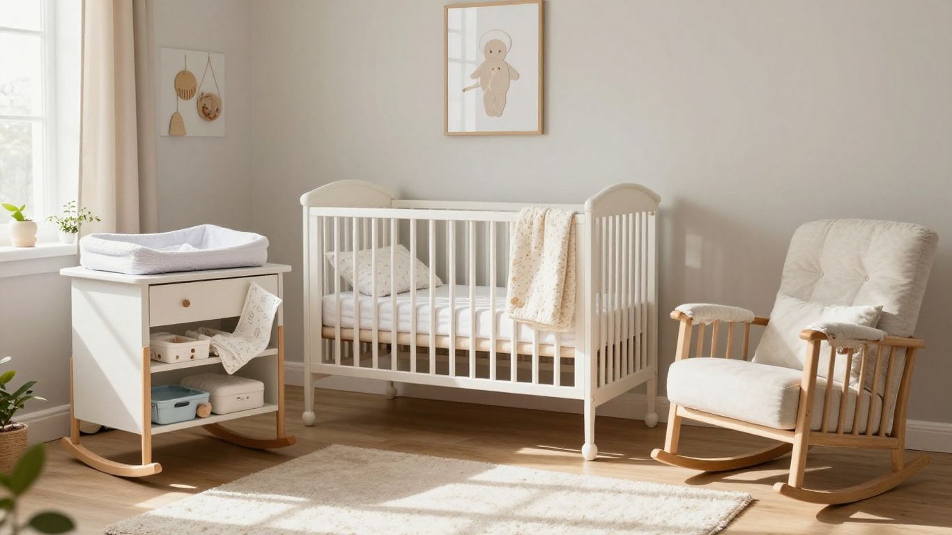Cozy nursery with crib, changing table, and rocking chair.
