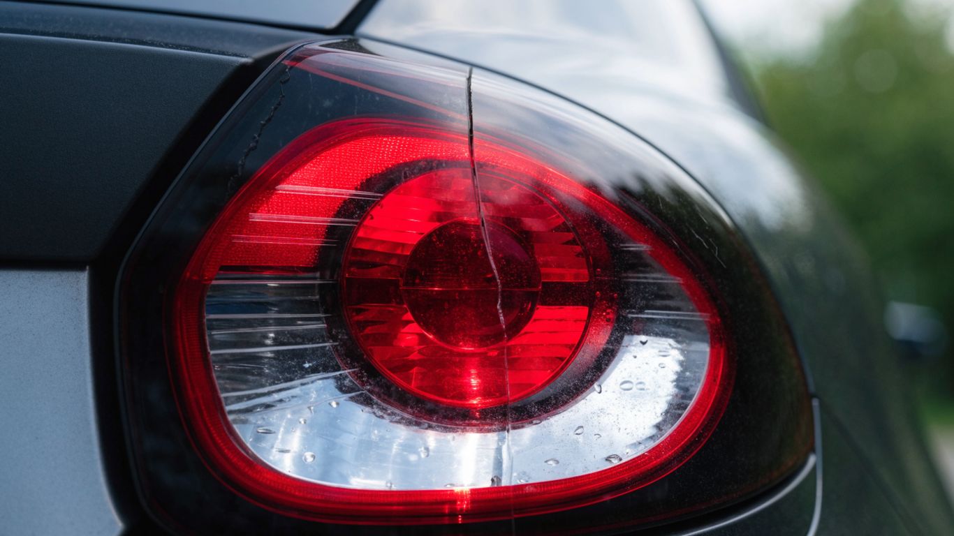 Rear lamp lens with visible moisture and cracks