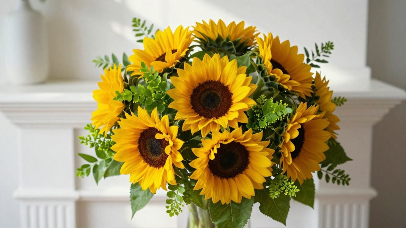 A vibrant bouquet including bright sunflowers