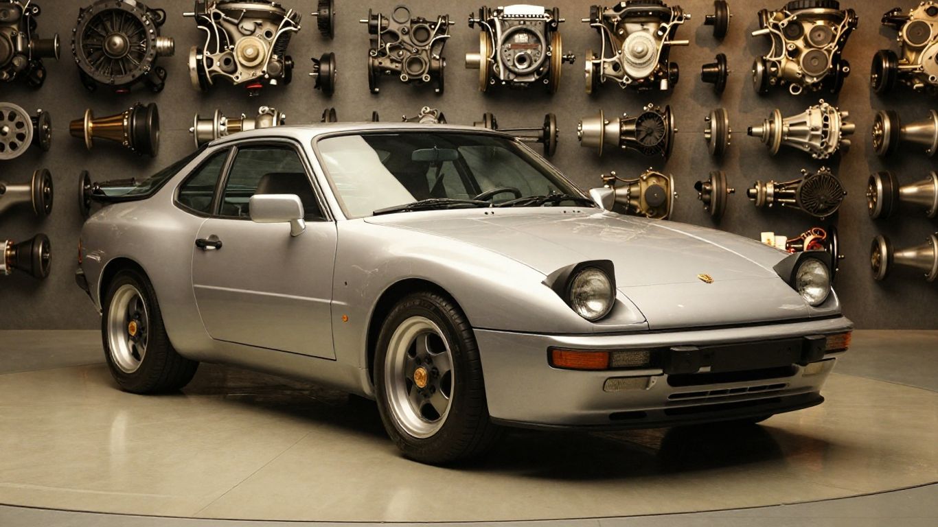 Porsche 944 Turbo and vintage transaxle models celebrating engineering.