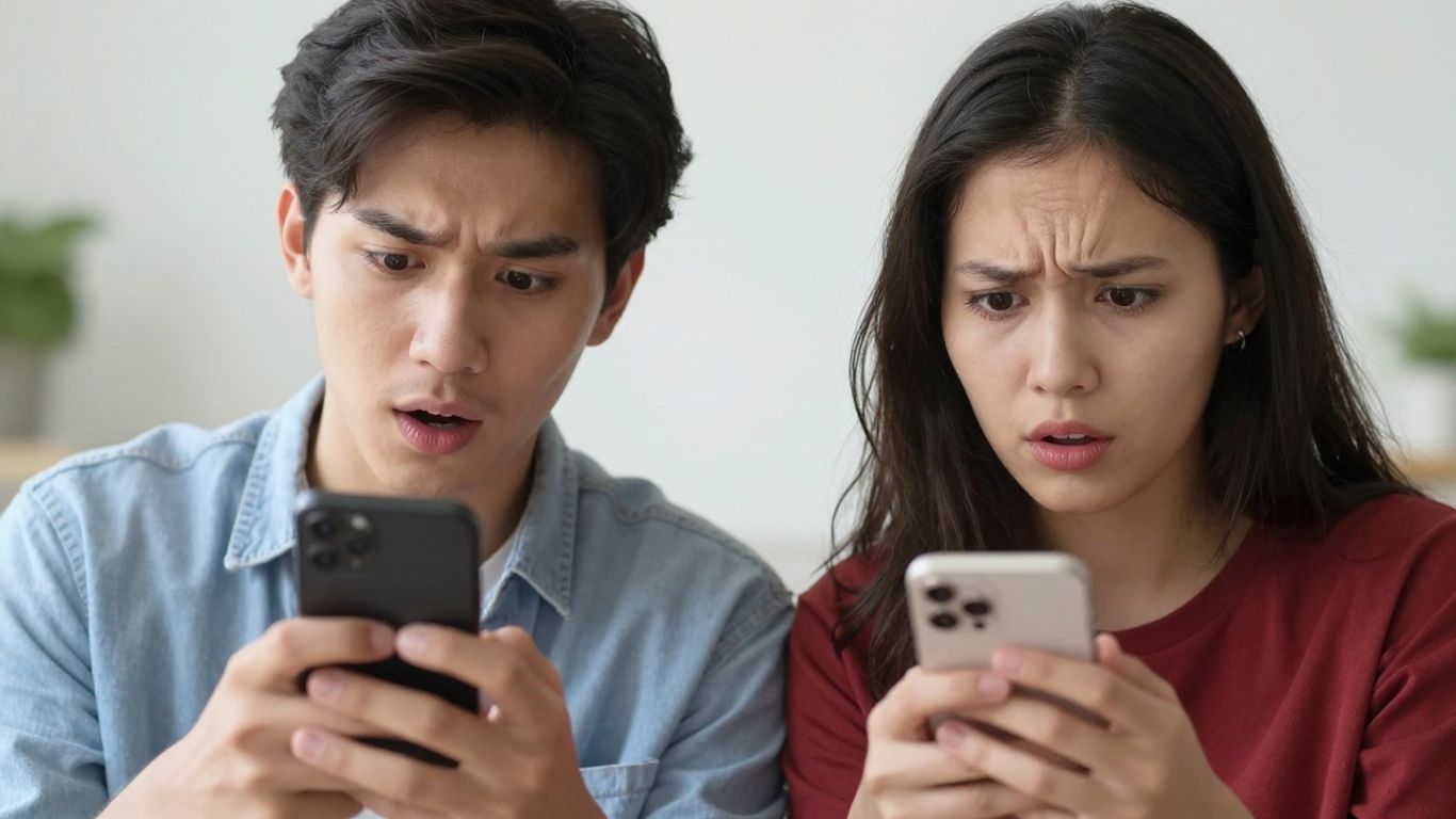 Deux jeunes utilisent Snapchat et semblent confus.