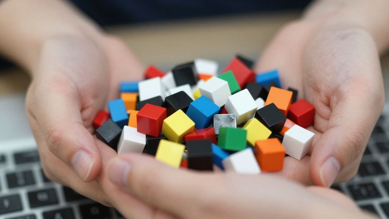Hands cleaning messy digital blocks for CRM data.