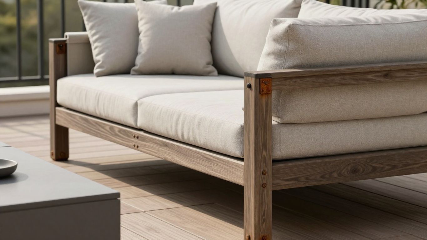 Close view of durable outdoor sofa construction
