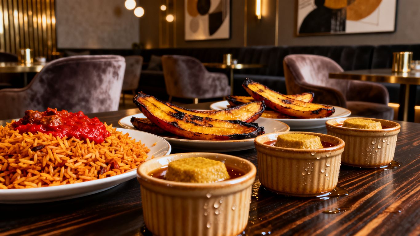 Traditional Nigerian brunch meal display