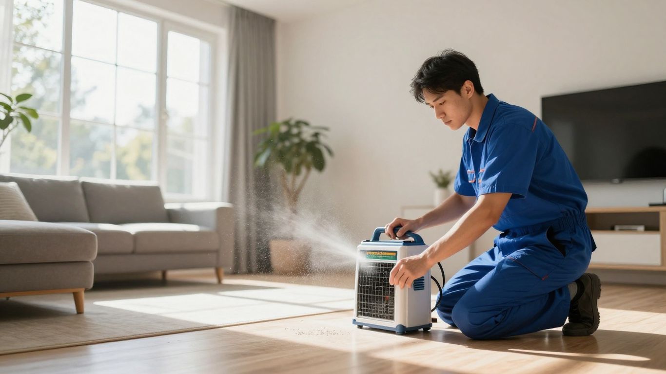 Professional duct cleaning service in a home environment.