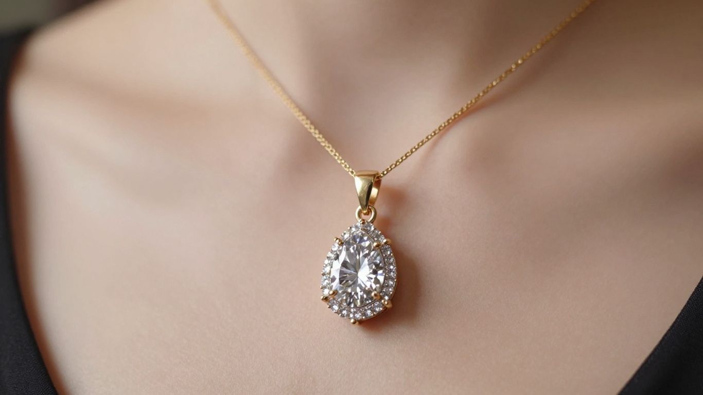 Diamond pendant on a woman's neck