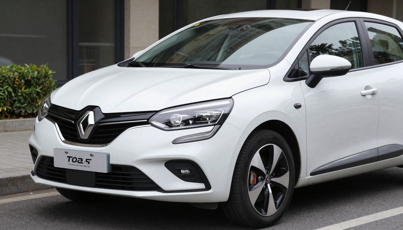 Ein Gebrauchtwagen-Käufer prüft den Ladeanschluss eines weißen Renault Zoe.