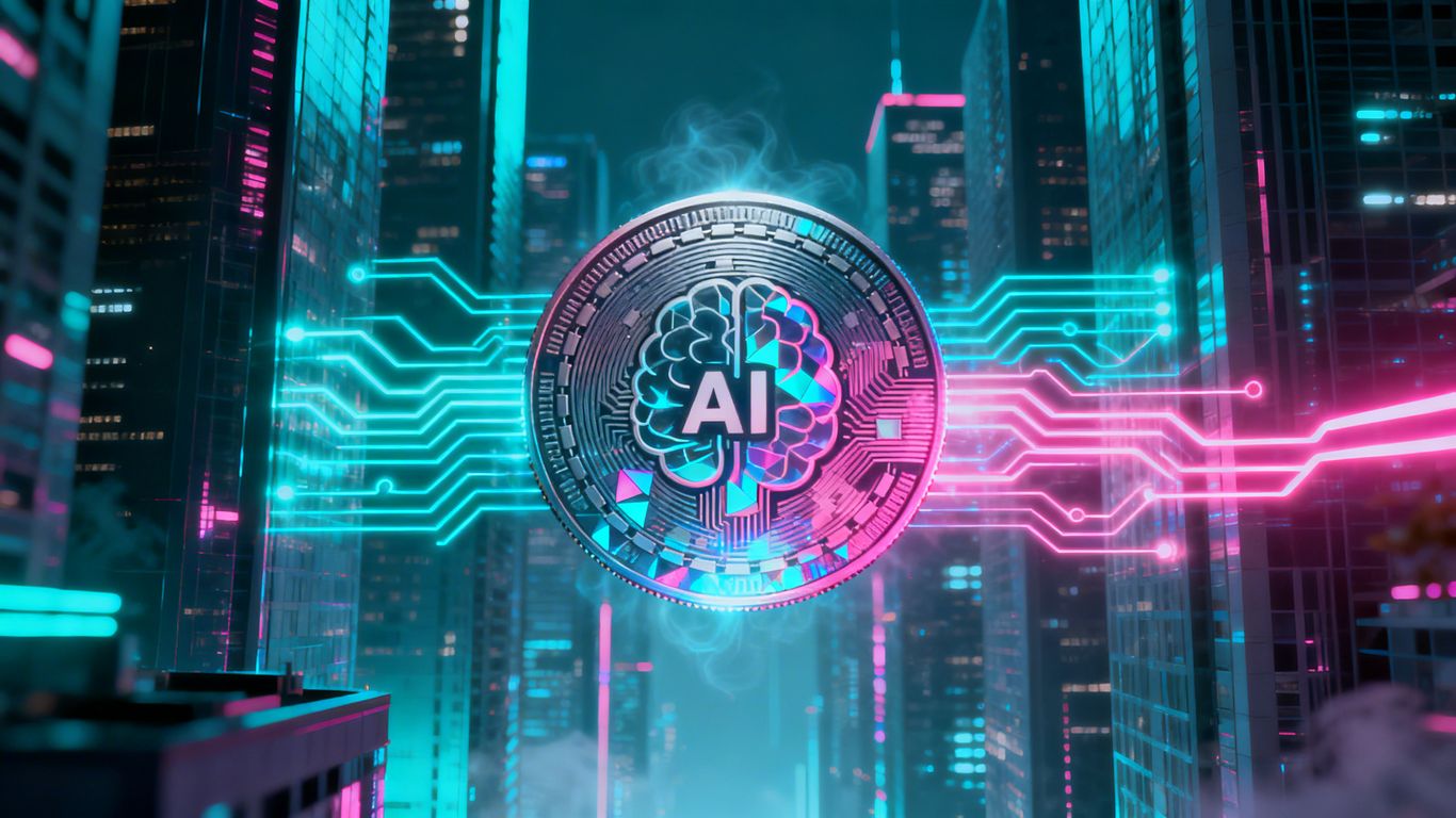 AI token coin in a futuristic city