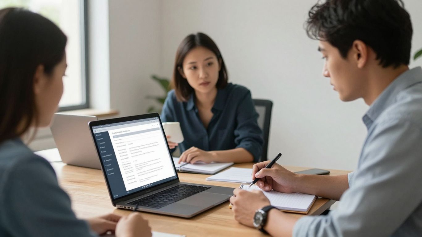 Professionnels testant un assistant numérique au bureau