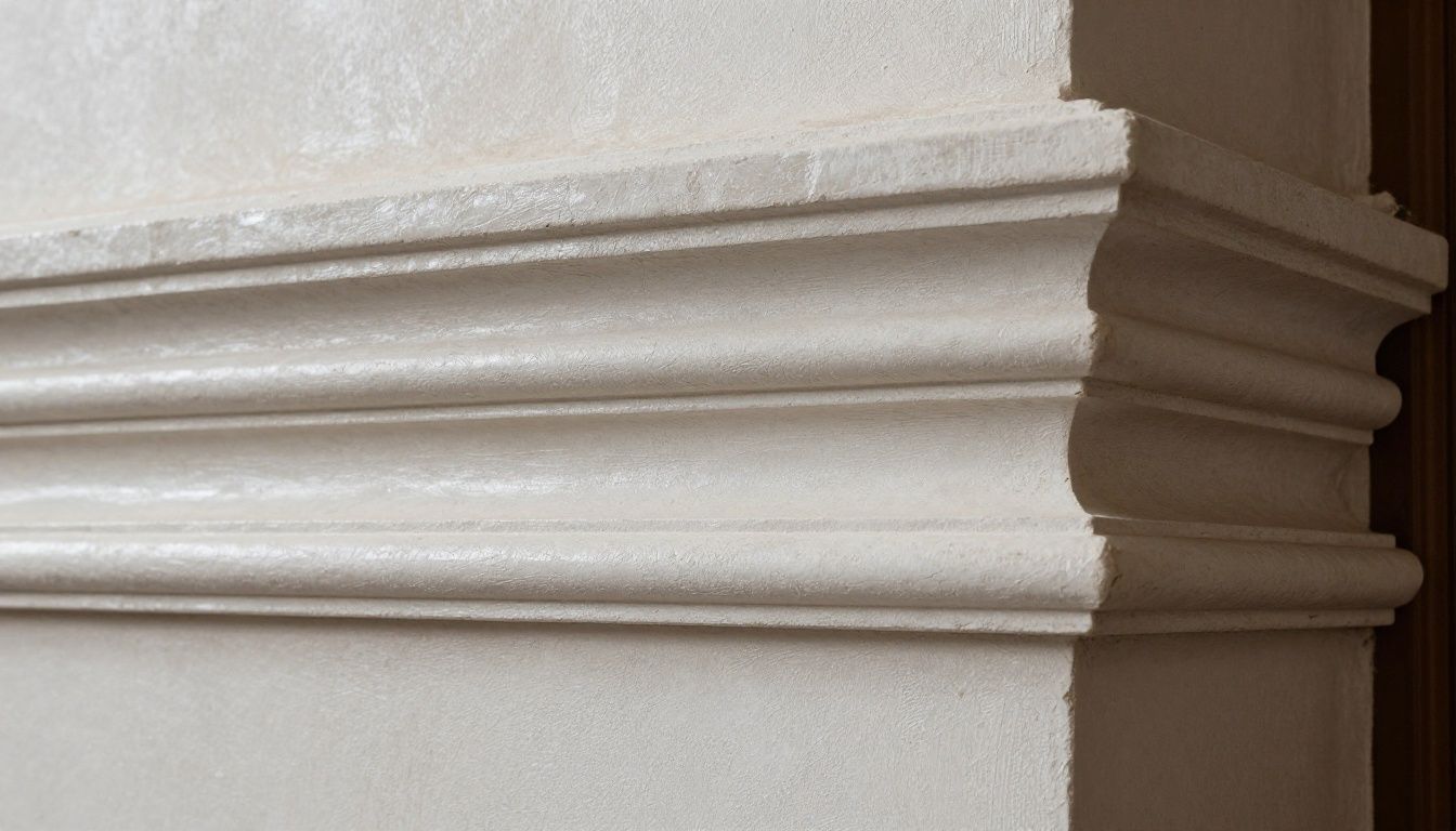 A close-up of a polished Marmorino Venetian plaster feature wall with subtle texture and sheen