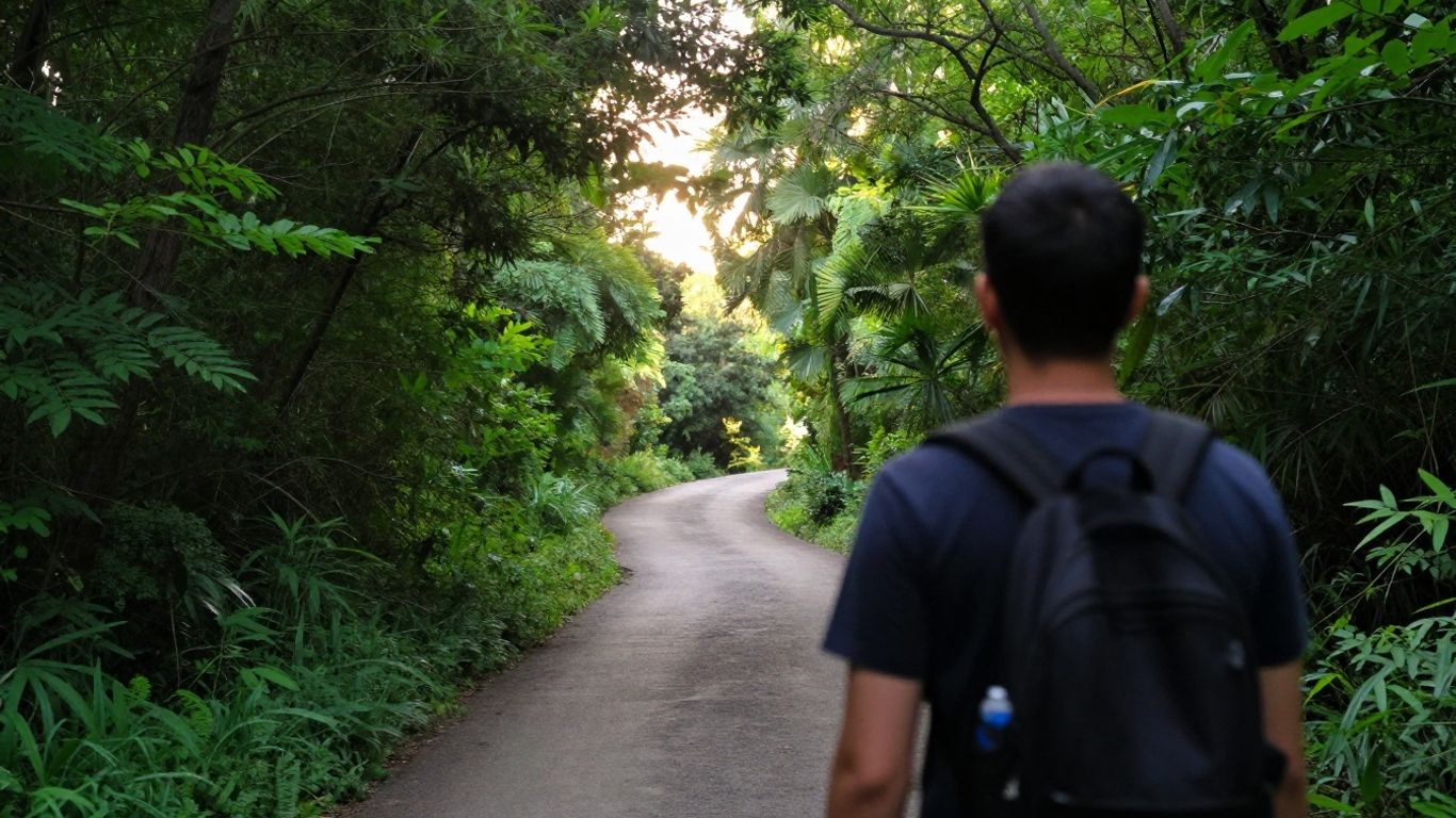 Person on a path towards a bright horizon.