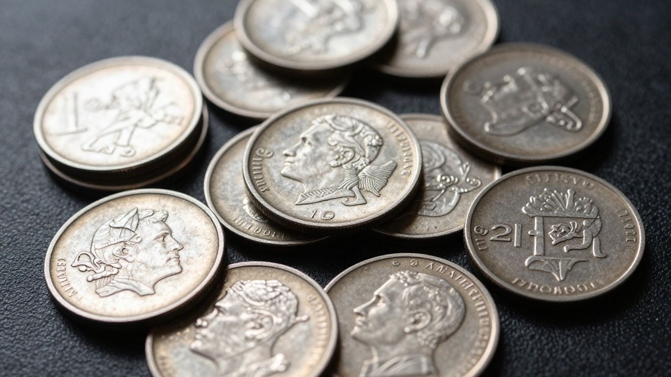 Pile of old silver coins in San Antonio.