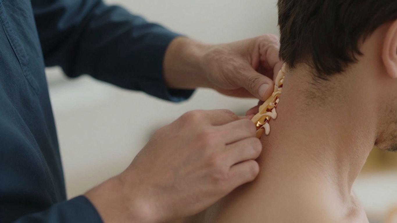 Chiropractor adjusting patient's spine for pain relief.
