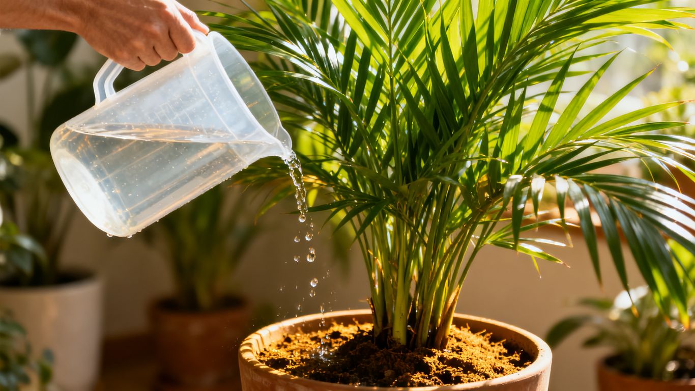 A healthy green plant being watered with clear water