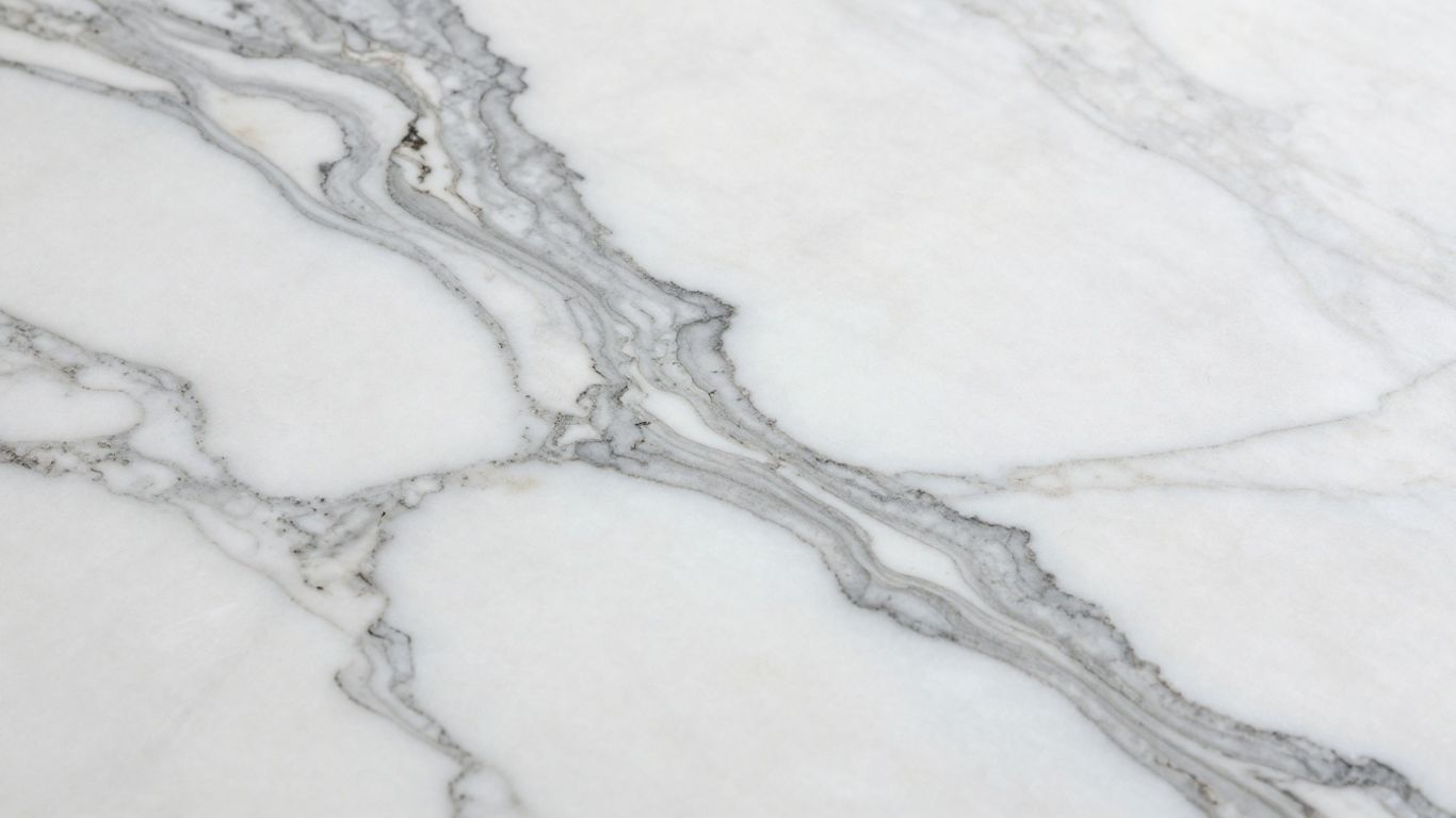 Polished Arabescato marble worktop with grey veining