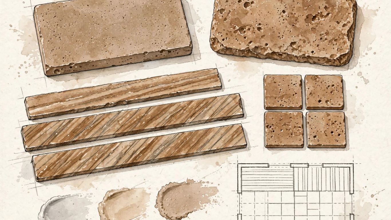 Noce travertine finishes and patterns