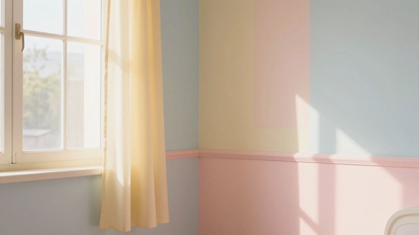 Soft pastel walls catching the morning light in a room.