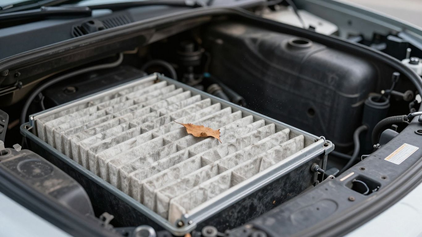 Old cabin filter beside an open clean filter housing