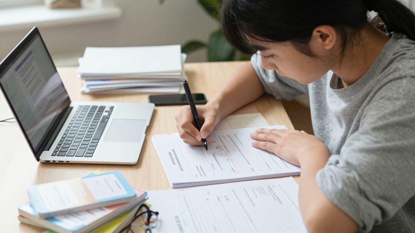 Student using Anki and Pomodoro timer for focused study.