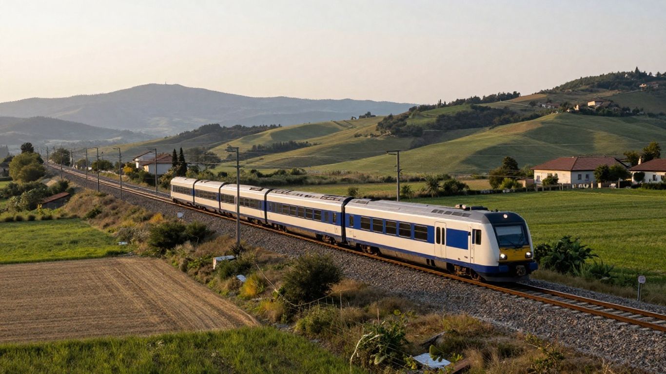 Un treno regionale attraversa la campagna marchigiana