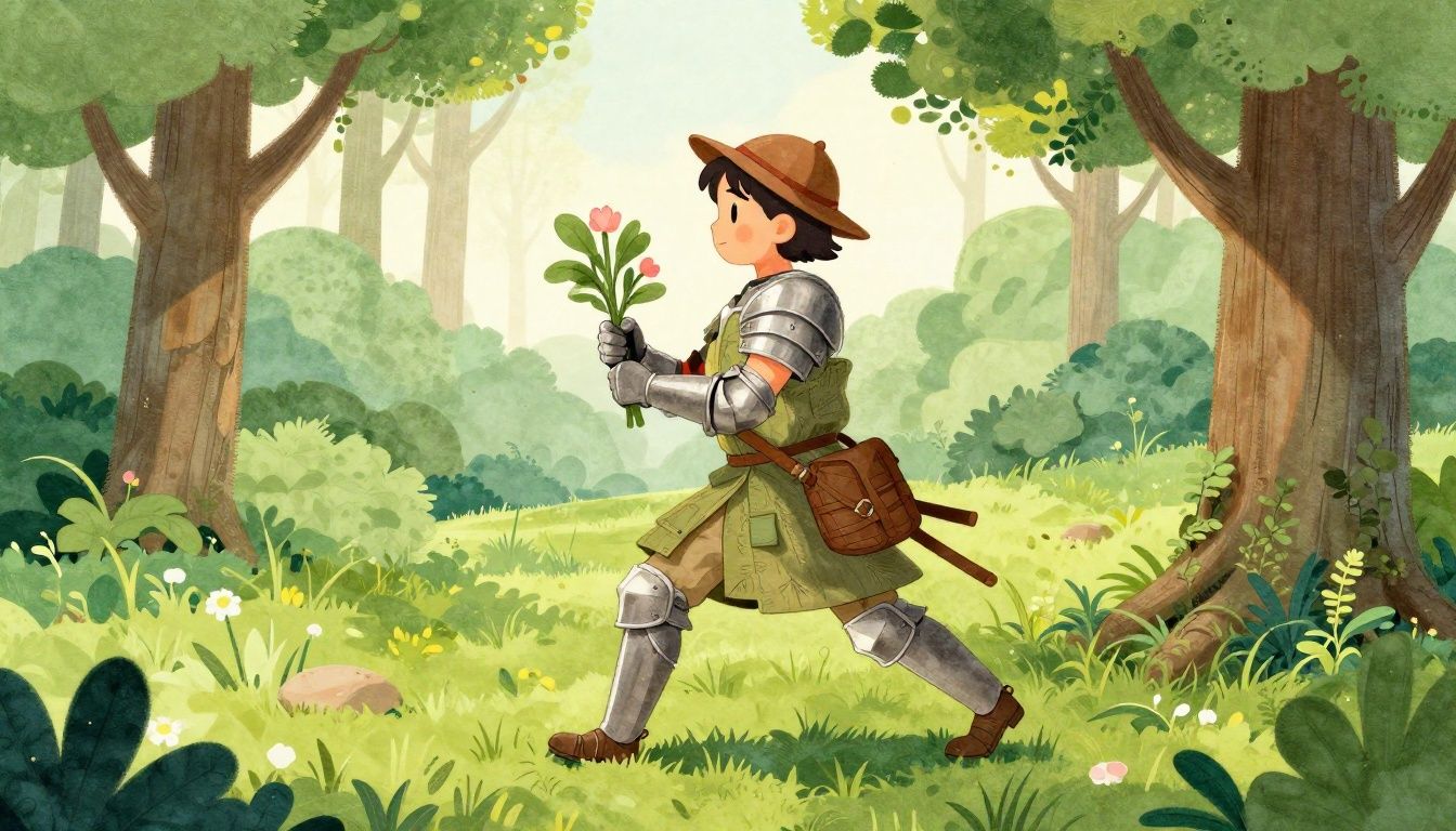 O Cavaleiro explorando os caminhos verdes com uma vegetação brilhante