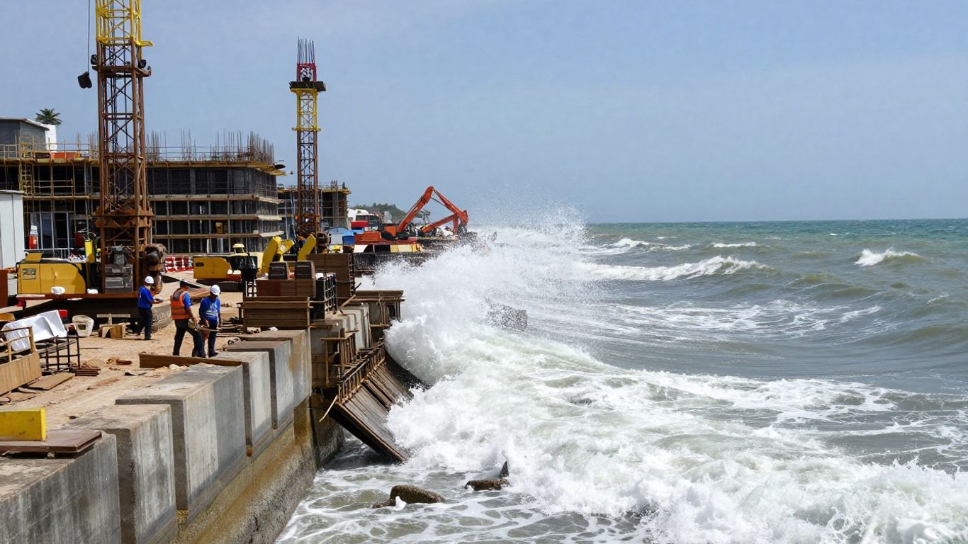Coastal construction building a seawall