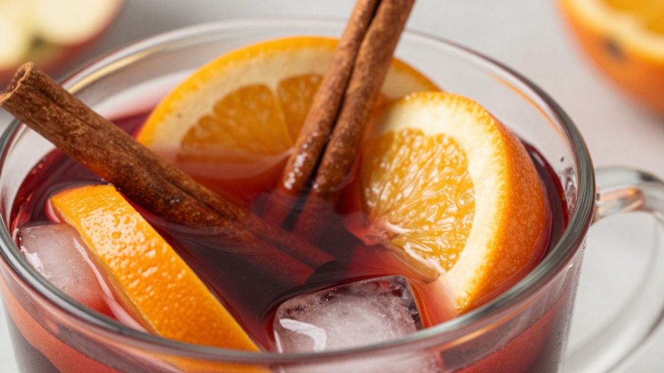 Pitcher of red wine sangria with fruit and cinnamon.