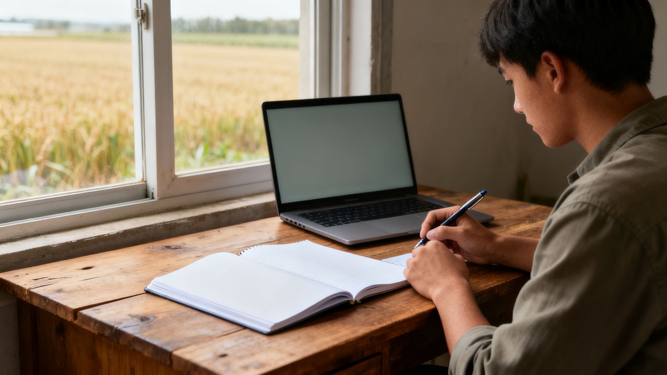 Trader reviewing agricultural market notes