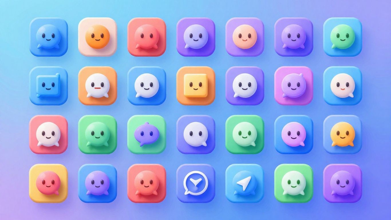 Interface de chatbots personnalisés avec icônes colorées.