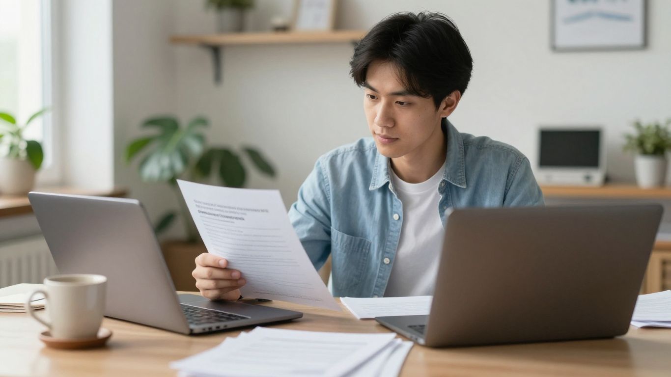 A student using a computer for studies
