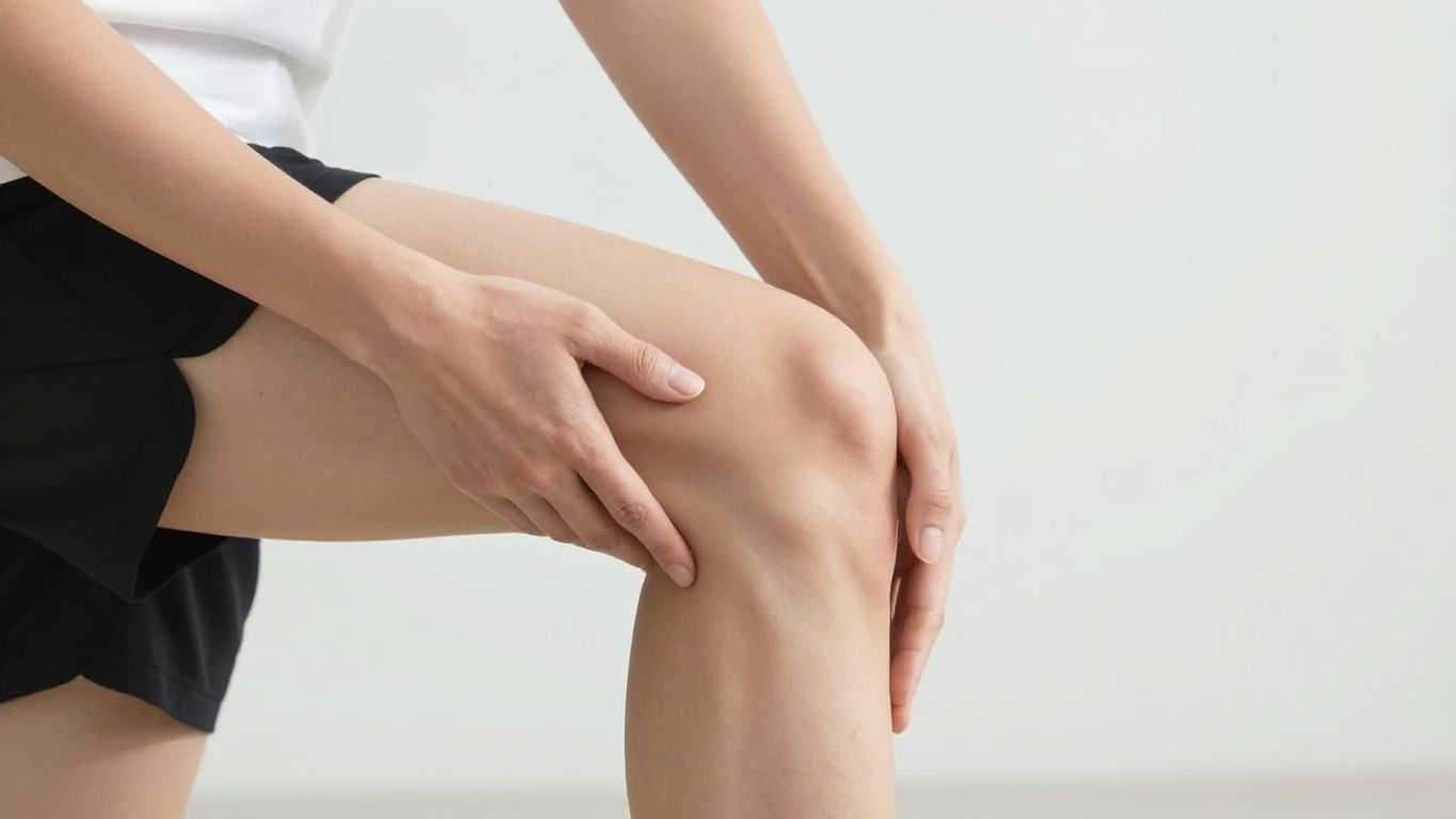 Person stretching knee for flexibility and range of motion.