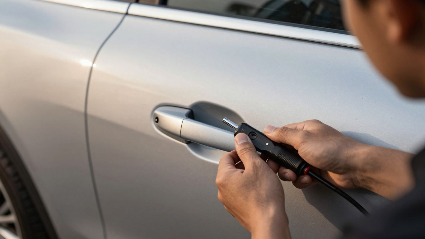 A professional locksmith working on a car