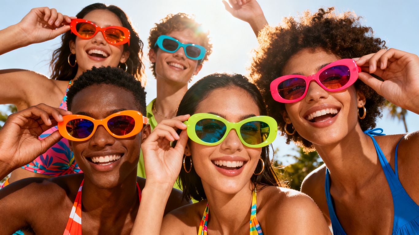 Summer 2025 sunglasses trends on diverse models.