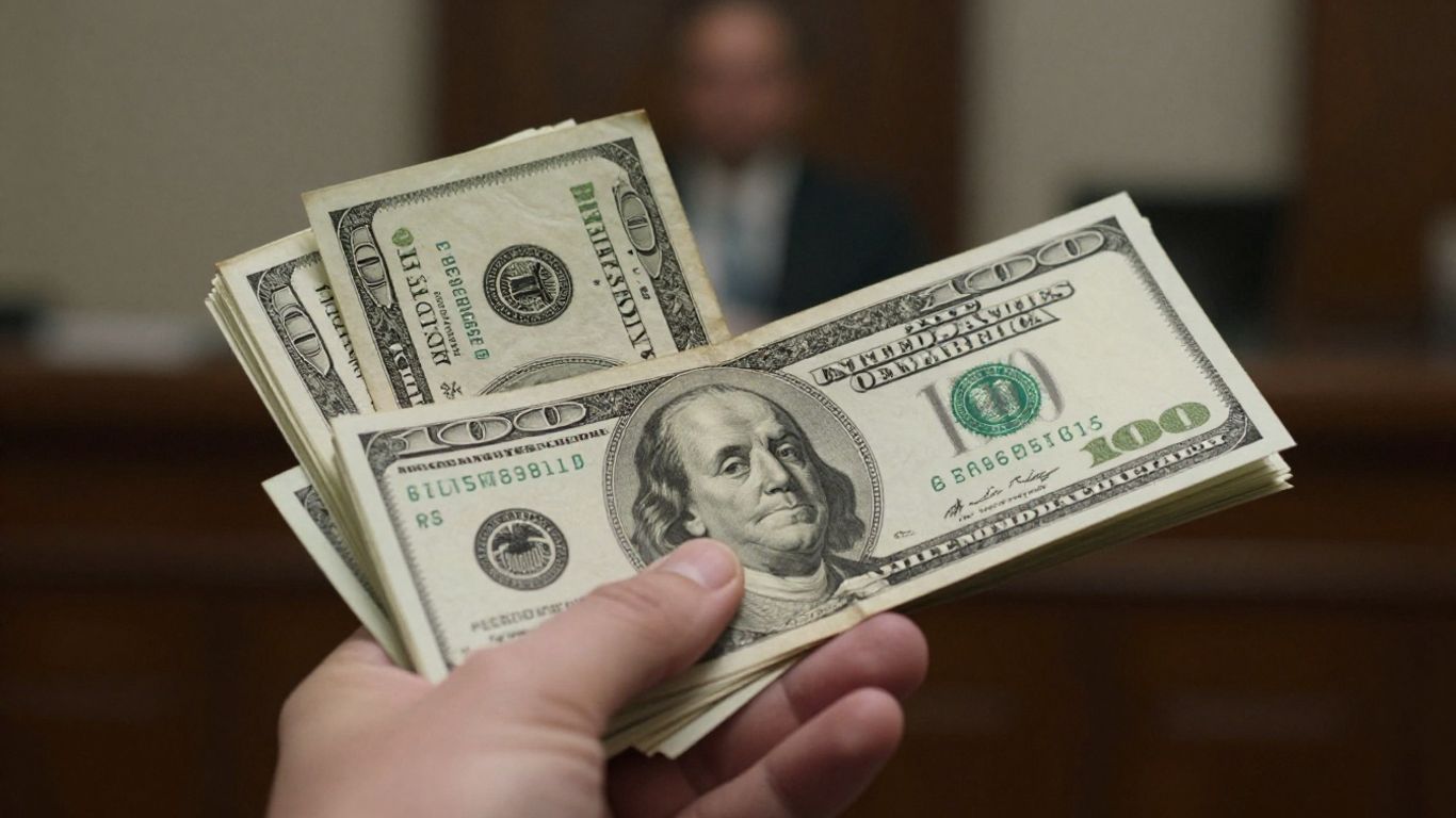 Money and courthouse background for immigration bail.