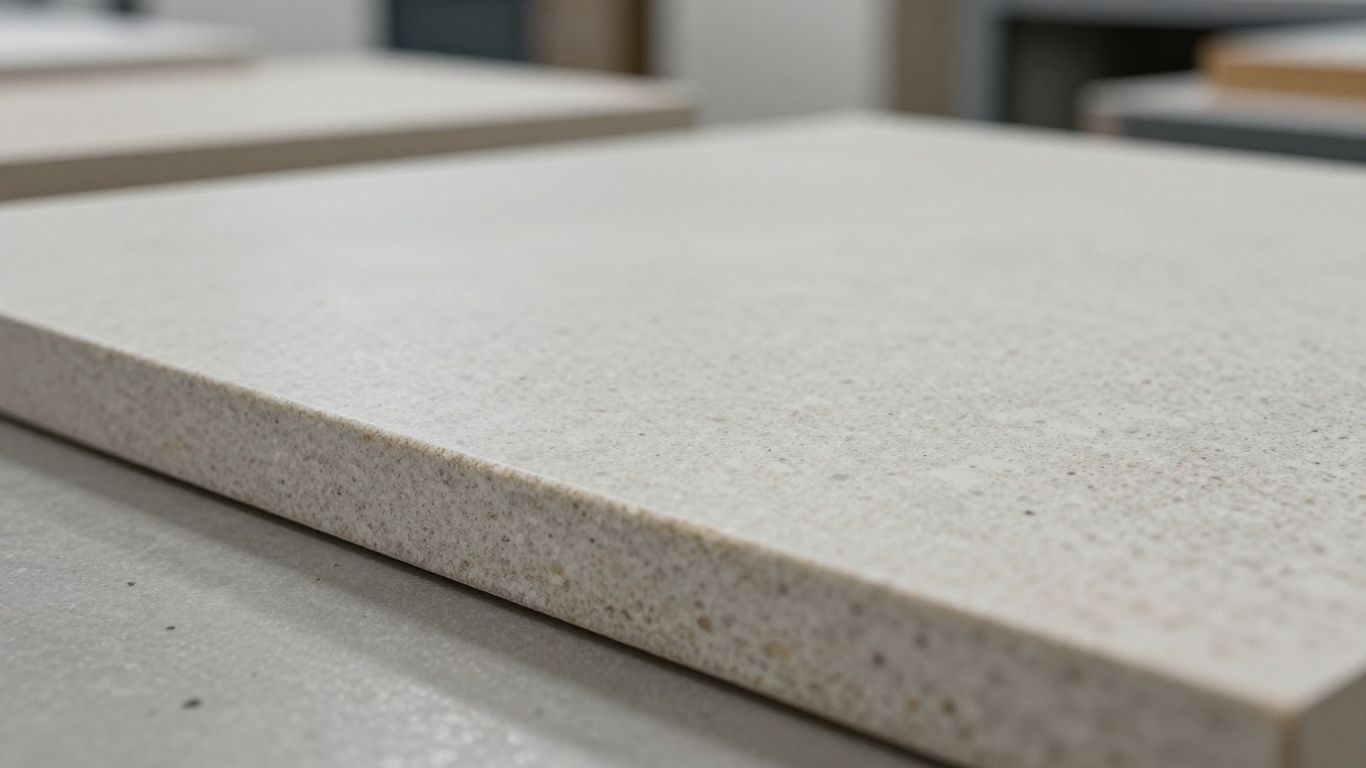 Countertop material sample with textured surface.