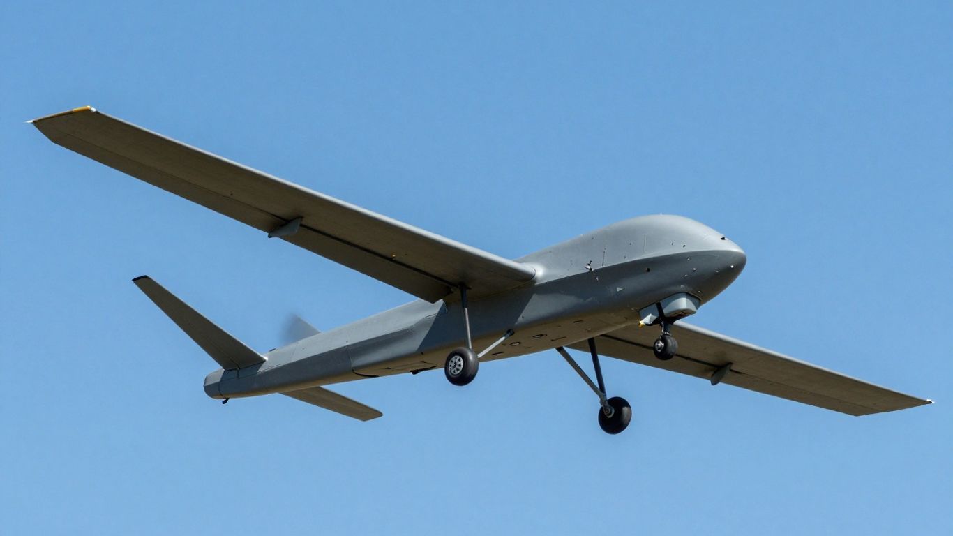 Tactical reconnaissance drone in clear blue sky