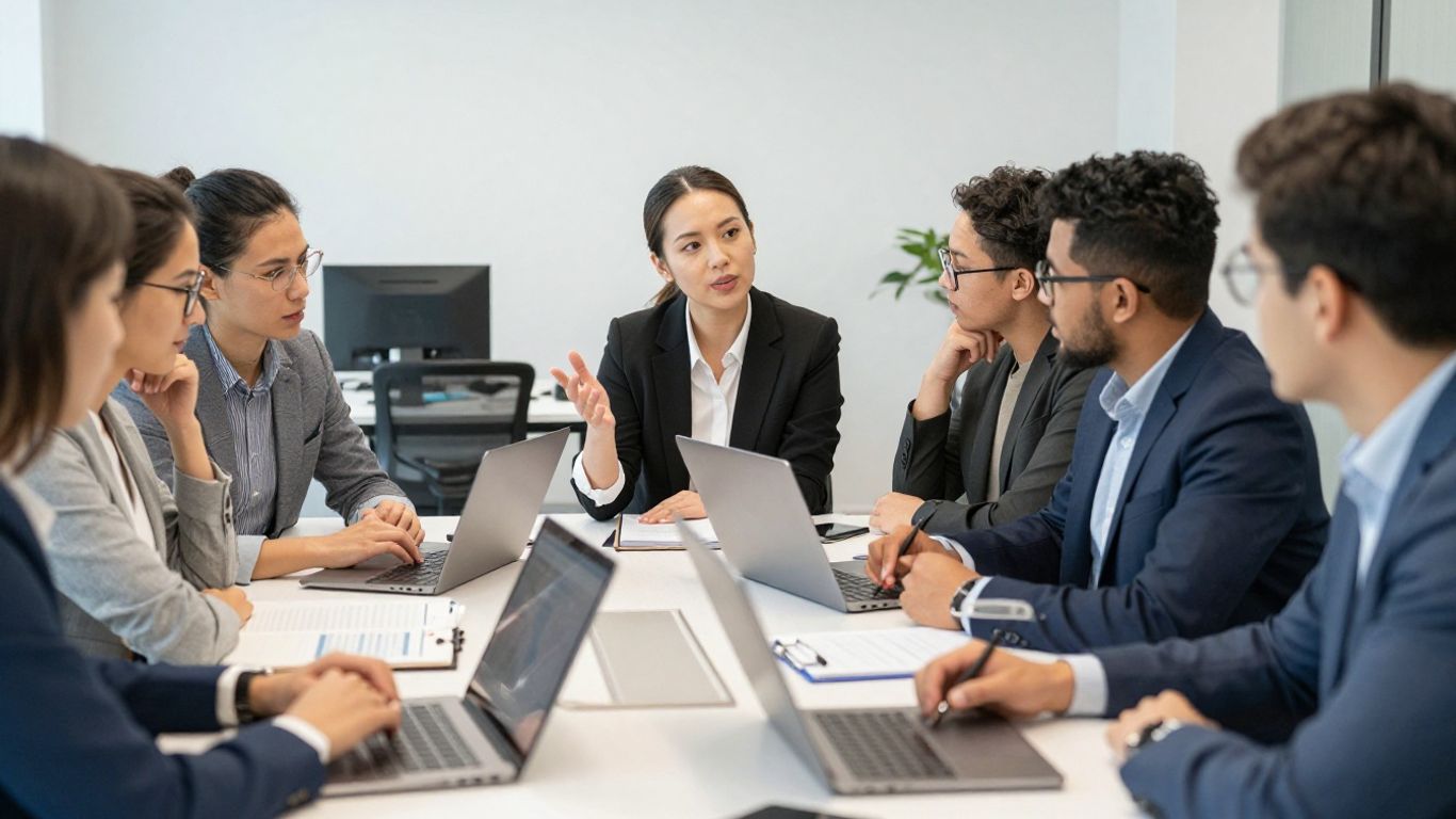 Manager facilitating a diverse team discussion