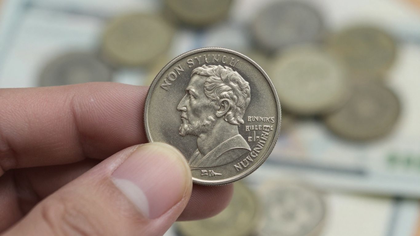 Main d'une personne tenant une pièce d'argent brillante.